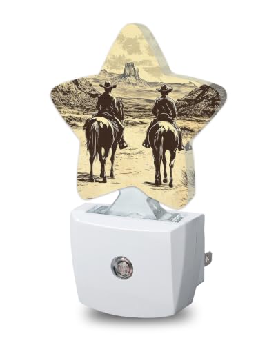 Image of Western Cowboy Plug in Star Night Light, Night Light with Sensor for Kids Nursery Bedroom, Decorative Soft Glow Lamp for Hallway Bathroom, Energy Saving