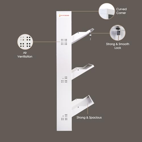 Image of TUFFERONE Heavy-Duty Metal Shoe Rack | 3-Door Wall-Mounted Organizer | White | Durable 3-Layer Footwear Stand for Home & Office | Size (HWD): 112x73x14 cm