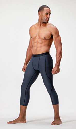DEVOPS 2 Pack Men's 3/4 Compression Pants Athletic Leggings (Small, Black/Charcoal)