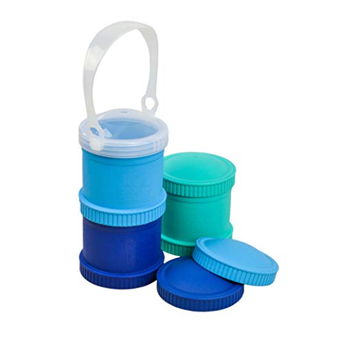 Re-Play Made in The USA 7 Piece Stackable Food and Snack Storage Containers for Babies, Toddlers and Kids of All Ages - Aqua, Sky Blue, Navy Blue (True Blue)