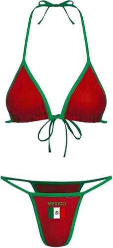 Mexico Brazil Halter Y2k Bikini Sets Jersey Cute 2 Piece Sexy Swimsuit Beach Sets Summer Women (Mexico Red Small)