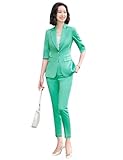 Qrkoda Mujeres Traje de Media Manga de Dos Piezas Chaqueta y Pantalones de Esmoquin con Solapa y Muesca de Un botón para Uso Diario Formal