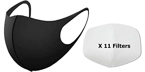 Knitting Factory Face Covering Soft Light Washable Reusable With Replaceable Filters- Made In Korea (Black with 11 Filters)