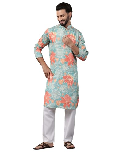 Kurta en coton imprimé floral Sojanya pour homme avec son pantalon pyjama assorti