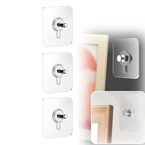 Image of Drill Free Adhesive Hooks,Picture Hangers Without Nails,Adhesive Wall Mount Screw Hooks for Hanging,Nail Free Wall Hangers for Kitchen,Bathroom (Transparent / 3PCS, 2.36 * 3.93 inch)