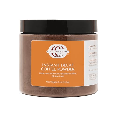 Civilized Coffee Premium Decaf Instant Coffee — Brazilian Dark Roast, Decaffeinated, Smooth & Rich (5 oz)
