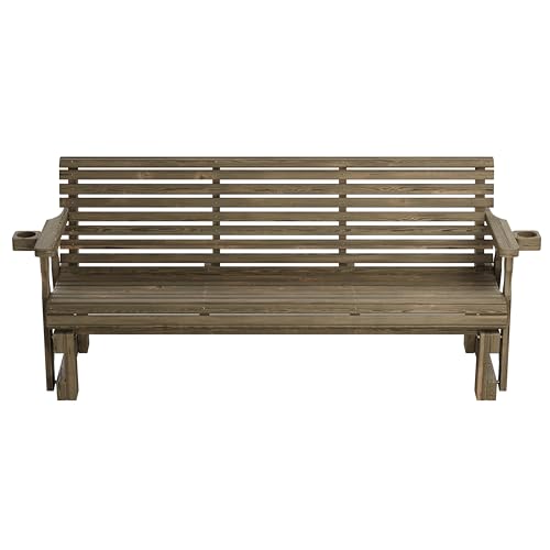 Image of Amish Heavy Duty 800 Lb Roll Back Pressure Treated Porch Glider with Cupholders (6 Foot, Dark Walnut Stain)
