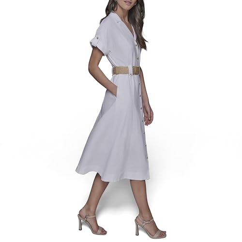 Image of Karl Lagerfeld Women's Light Collared Short Sleeve Midi Dress