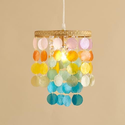 Colorful Bedroom Chandelier Capiz Shell D7.6 H10.9 Mini Wind Chim...