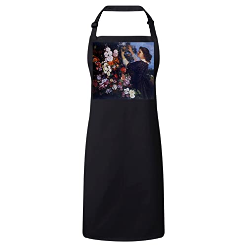 Tablier Gustave Courbet fleurs romantisme noir cadeau idéal pour passionnés de cuisine et d'art