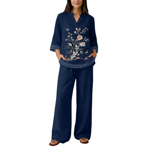 hehiy Conjunto Mujer Verano 2 Piezas Moda raje de Primavera Ligero Chndal Blusa Pantalones Ropa Playa Vacaciones Deportivo Casa Trabajoropa Verano mujerAcabado Refinado