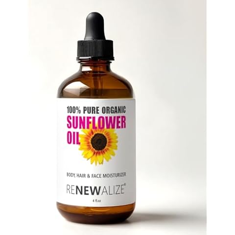 Renewalize Sunflower Seed Face Moisturizing Oil 4 oz size High Linoleic | Best for Acne Prone Oily Skin and Face Cover