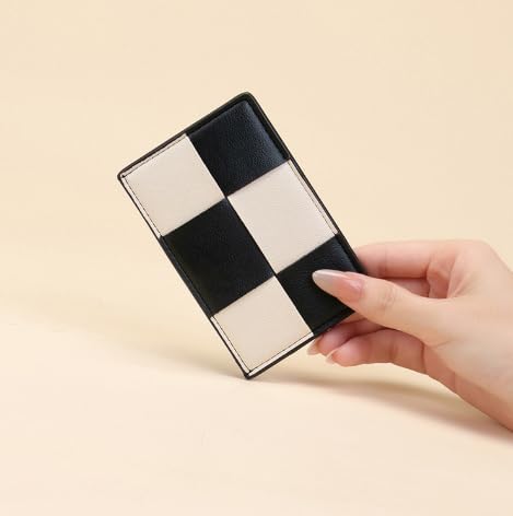 Checkered Wallet-Slim Minimalist RFID Blocking Credit Card Holder for Men&Women,Woven PU Leather Front Pocket Organizer with 5 Card Slots,Multifunctional Travel Money Clip Wallet Gift(black)3