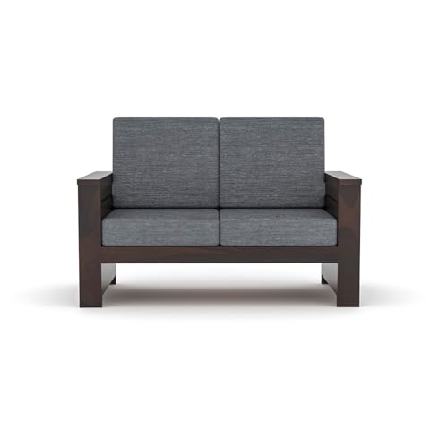 Image of Sheesham Wooden 4 Seater Sofa for Living Room | Rosewood 4 Seater Cushion Sofa Side Half Moon Rack | Solid Wood Sofa Set for Lounge (-2+2,Walnut Finish)
