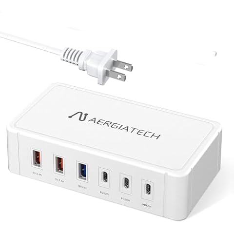 128W USB C Charger, 6-Port Desktop Charging Station, Max 65W Laptop Charger for MacBook Pro/Air, iPhone 14/13/Mini/Pro/13Pro Max/12, Samsung, International Charger Come with EU and US Plugs - White Cover