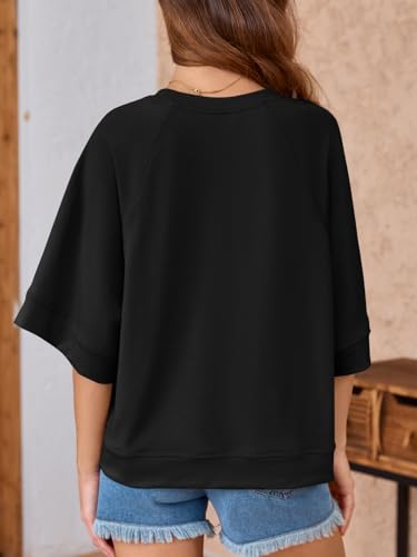 Image of Tankaneo Womens Oversized Half Sleeve T-Shirts Crew Neck Boxy Basic Tees Tops Summer Casual Loose Fit Tunic Shirts