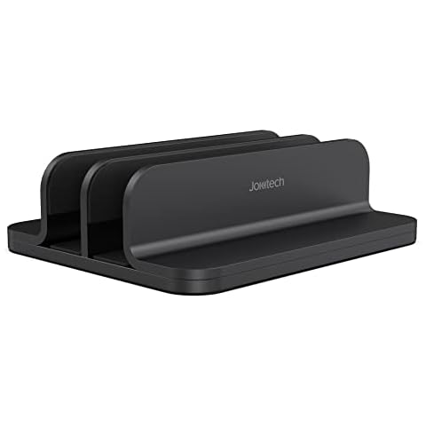 JOKItech Dual Aluminum Vertical Laptop Stand Organizer, Sturdy Notebook Computer Holder Stand Compatible with New Liquid Retina XDR Apple MacBook Air/Pro, Mac Mini and iPad Pro - Black Cover