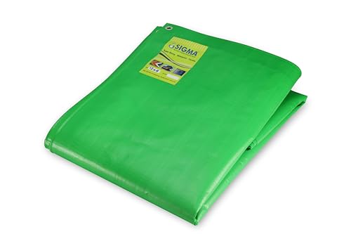 Image of SIGMA (LABLE) 12FT X 6FT 230 GSM Waterproof Tarpaulin Sheet Thick Strong Heavy Duty Hdpe UV Treated Tarpal Balcony,Rain Protection, Home Roof Shed Multipurpose Cover, Green White (As Per BIS 7903)