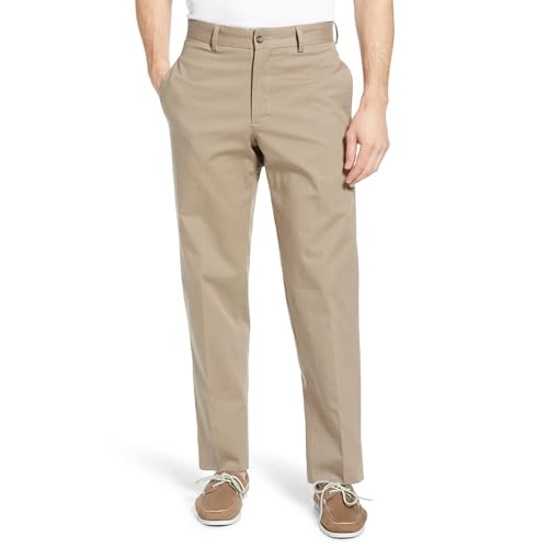 Mens Classic Fit Flat Front Casual Pants Expandable Waist Khaki Chinos Pants Men
