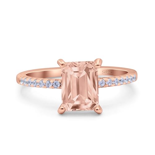 Blue Apple Co. Emerald Cut Art Deco Wedding Ring Simulated Cubic Zirconia 925 Sterling Silver