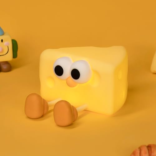 Image of Led Cute Cheese Night Light, Dimmable Nursery Kawaii Lamps, Super Squishy Silicone USB Rechargeable Touch Control Night Lamp for Kids Adults, Used for Camping Party Room Decor (Cheese)
