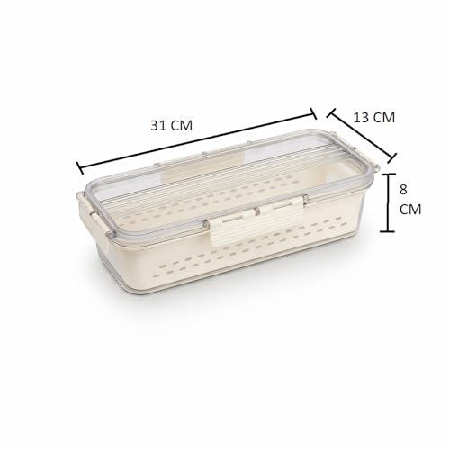 Image of Divided Fridge Storage Boxes With Serving Veggie Tray with Lid and Handle, Fridge Organizer with Removable Compartment, Fridge Storage Containers (2 in 1 Fridge Container)