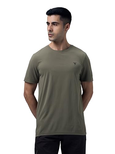 Image of TECHNOSPORT Men's Slim Fit Solid Crew Neck T-Shirt, Cotflex Quick Dry Wrinkle Resistant Polyester Sports Tee for Gym, Running, Training, Sports