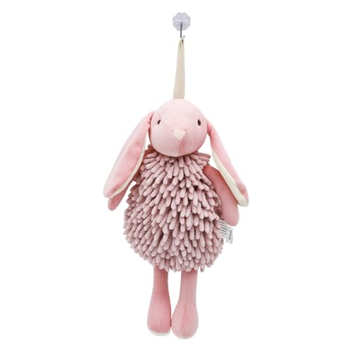 VIECDJSK Cartoon Bunny Fuzzy Ball Hand Towels, Soft Absorbent Rabbit Chenille Hand Towel, Dry Your Hands conveniently with This Creative Hand Towel Bunny Decorative Towels for Bathroom (Pink)