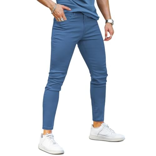 Mens Jeans Skinny Stretch Premium High Rise Colored Jeans Expandable Waist 28W x 28L Black