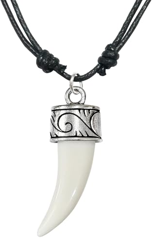 Bijoux de Ja Wolf Fang Tooth Pendant Necklace Tribal Totem Amulet Adjustable Black Cord Choker Unisex Jewelry