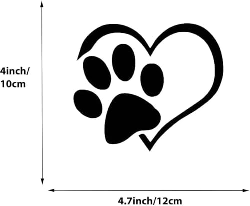 2 Stück Hund Pfote & Herz Auto Aufkleber – Hundepfote Sticker fürs Auto, wetterfest & selbstklebend(Schwarz)