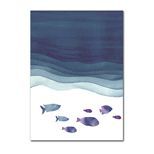 Cartoon Blue Ocean Fish Group Canvas Schilderij Eenvoudige Kunst Muur Zeegezicht Prints en Posters voor Kinderkamer… - Image 7