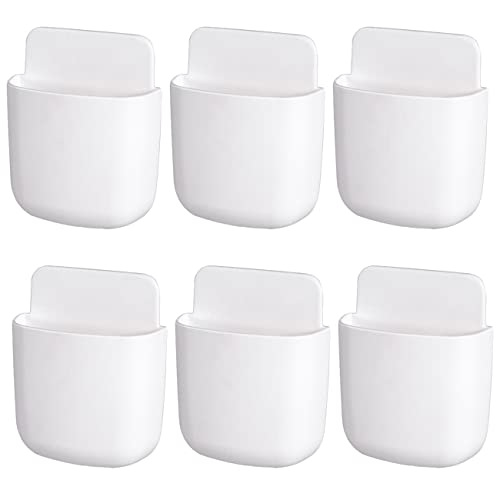 6 Pcs White Remote Control Holders Wall Mount Adhesive Pen Holders Adhesive Storages Phone Holders Hole-Free Storage Organizer Storage Containers For Home Office