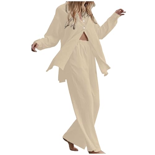 Ensemble chemise boutonnée et pantalon taille élastique d'été femme
