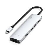 SATECHI 7-in-1 Slim Plus USB-C ハブ、HDMI 4K@60Hz、100W PD、USB-A ×2、イーサネット、SD/microSD、MacBook Air & Pro、iPad、iPhone、Windows、Surface、ThinkPad、Chromebook など対応 – シルバー