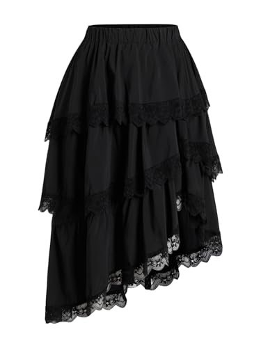 Verdusa Women's Cowgirl Western Boho Skirt Lace Ruffle Flowy Country Asymmetrical Lace Tiered Layered Skirts
