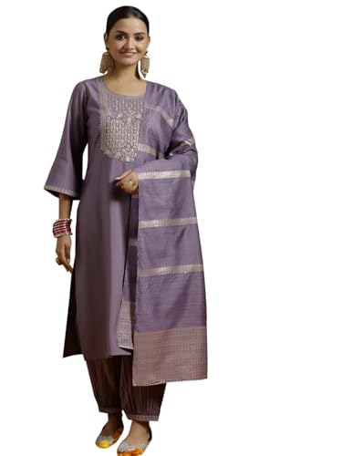 Image of Gerua By Libas Embroidered Silk Blend Straight Kurta with Salwar and Dupatta | Ethnic wear | Bridal Suit | Wedding Dress | Occasion wear
