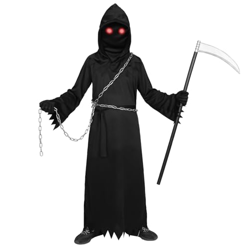 Disfraz Grim Reaper para niños, con capucha y cadena miniatura 3