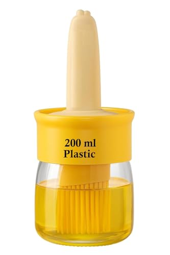 Image of Plastic Oil Dispenser Bottle with Silicone Brush | 200ML Leakproof Premium Jar | Kitchen Basting Brush for Cooking, BBQ Grill Frying Baking, Air Fryer,