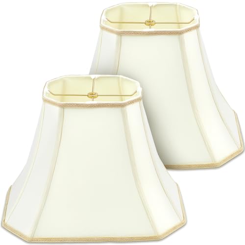 Image of Glooglitter Set of 2 Bell Lamp Shade 6.25 inch x 8 inch Top 11 inch x 16 inch Bottom 12 inch High (Spider) Rectangle Cut Square Replacement Vintage Silk Lampshade for Table Floor Living Room Bedroom (Eggshell)