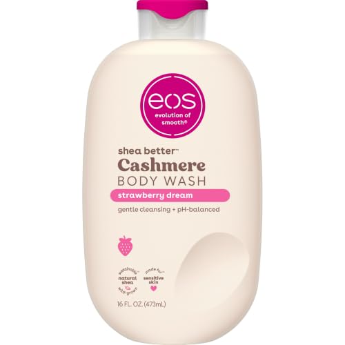 Image of eos Cashmere Body Wash - Strawberry Dreams, Moisturizing Body Wash, Creamy Gel Formula, with Shea Butter, Glycerin, Vitamin E, pH Balanced, Sensitive Skin, Vegan, 16 fl oz