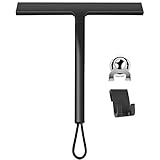 Duschabzieher Silikon Ohne Bohren Set 3in1, Abzieher Dusche Schwarz 23 cm mit Edelstahl Kern, Saugnapf, Haken Duschwand Glas, Fensterabzieher Glasabzieher Spiegel Badezimmer Bad Zubehör