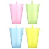 MAGICLULU 4Pcs Cup with Built in Straw Plastic Water Sippy Cups Straw Cups Drinking Cups for Water Juice Milk 3.15 x 3.15 x 5.12Inch