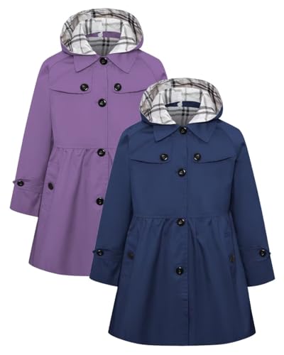 Image of Betusline Girls 2 Packs Trench Coat Hooded Lightweight Single Breasted Dress Outerwear Jacket,2-14 Years