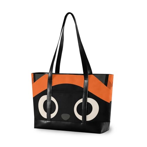 Cute Cartoon Black Cat essentials tote bag for women with zipper briefcase bags for travel with