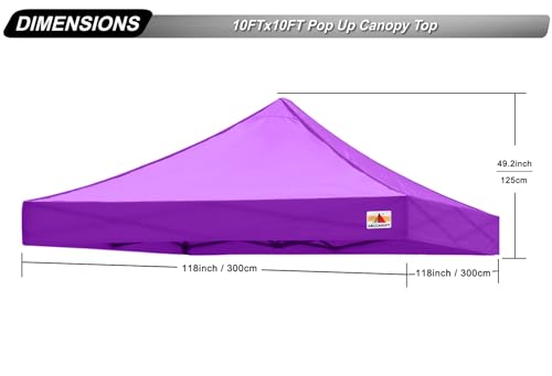 ABCCANOPY Pop Up Canopy Top Cover 100% Waterproof Choose 18+ Colors, Bonus 4 x Weight Bags (Purple)