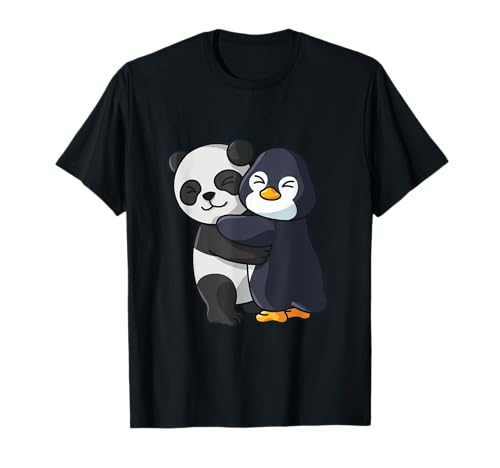 Panda con pingüino abrazo amor lindos animales lindos Camiseta