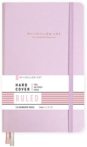 Minimalism Art, Premium Hard Cover Notebook Journal, Classic 5" x 8.3", 122 Numbered Pages, Gusseted Pocket, Ribbon Bookmark, Extra Thick Ink-Proof Paper 120gsm, San Francisco (Ruled, Pink)