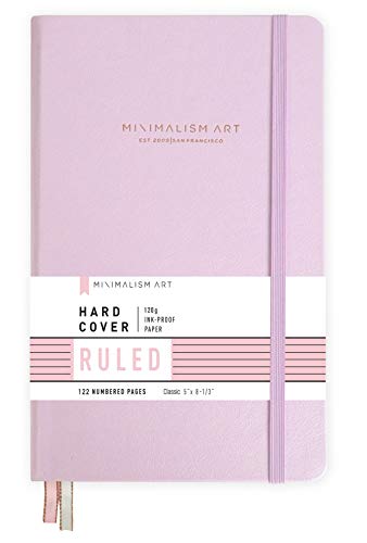 Minimalism Art, Premium Hard Cover Notebook Journal, Classic 5" X 8.3", 122 Numbered Pages, Gusseted Pocket, Ribbon Bookmark, Extra Thick Ink-Proof Paper 120Gsm, San Francisco (Ruled, Pink) #TOP29