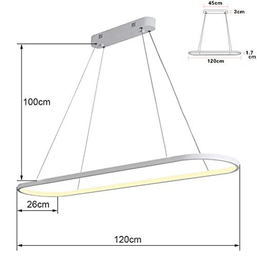 Bellastein Pendelleuchte Oval Esstisch Büro Lampen, LED Hängeleuchte Dimmbar Deckenleuchte mit Fernbedienung, Modern Ring Design Kronleuchter für Esszimmer Küchenlampe Blendfrei (Gold, L120cm)